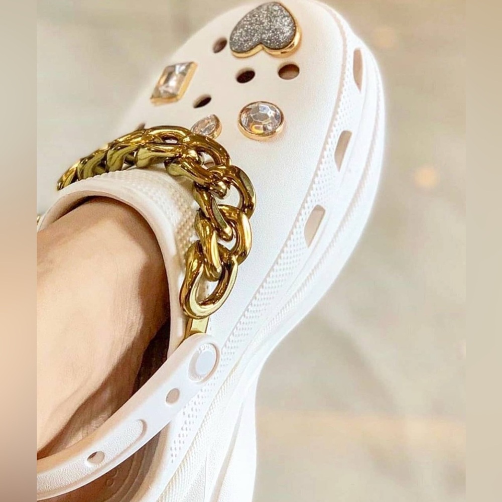 Elegant White and Gold Women's Mules